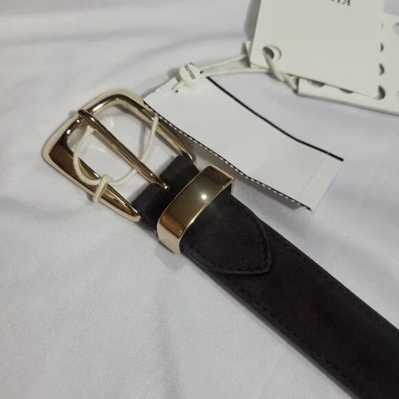 KHAITE Dark Brown Suede Belt with Gold Buckle. # K2 main image 9
